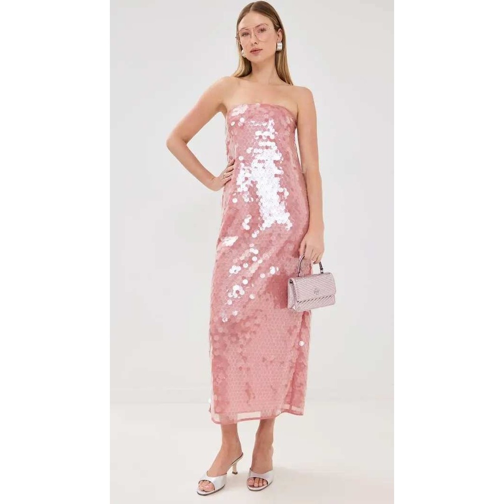 Staud Casey Dress Pink Strapless Sequin Gown Party Evening Maxi Sz 12